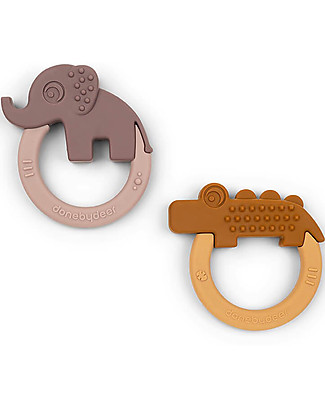 Done By Deer Silicone Teether - Pack of 2 - Elphee and Croco - Powder/Mustard Teethers
