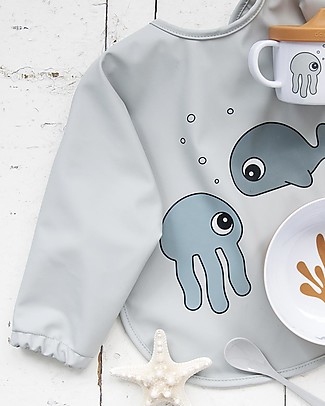 Done By Deer Sleeved Bib Sea Friends - Grey - 6-18 months Burpy Bibs