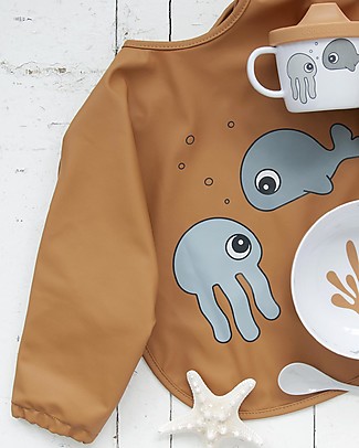 Done By Deer Sleeved Bib Sea Friends - Mustard - 6-18 months Burpy Bibs