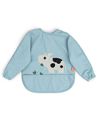 Done By Deer Sleeved Pocket Bib - Tiny Farm - Blue - Waterproof Burpy Bibs