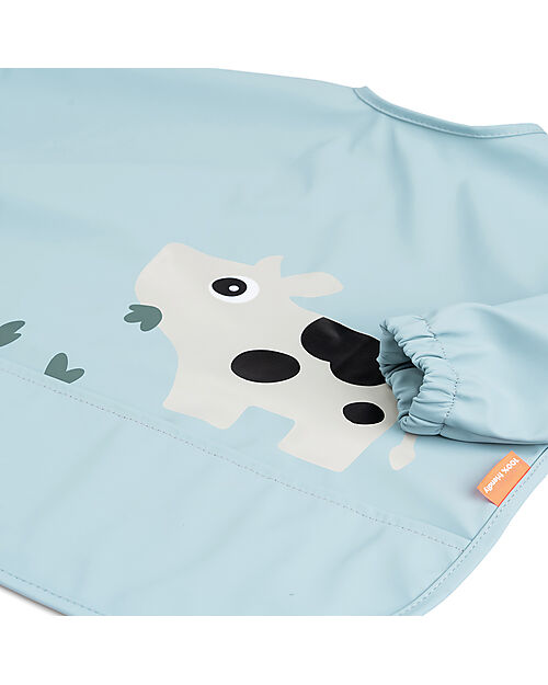 Done By Deer Sleeved Pocket Bib - Tiny Farm - Blue - Waterproof Burpy Bibs