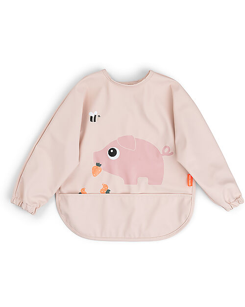 Done By Deer Sleeved Pocket Bib - Tiny Farm - Powder - Waterproof Burpy Bibs