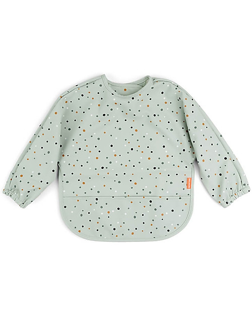Done By Deer Sleeved Pocket Bib - Waterproof - Happy Dots - Green - Oeko-Tex Certified Burpy Bibs