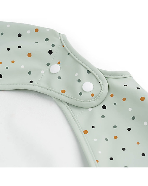 Done By Deer Sleeved Pocket Bib - Waterproof - Happy Dots - Green - Oeko-Tex Certified Burpy Bibs