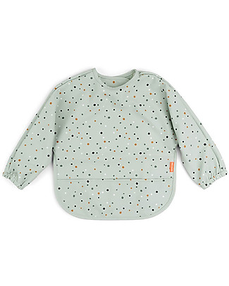 Done By Deer Sleeved Pocket Bib - Waterproof - Happy Dots - Green - Oeko-Tex Certified Waterproof Bibs