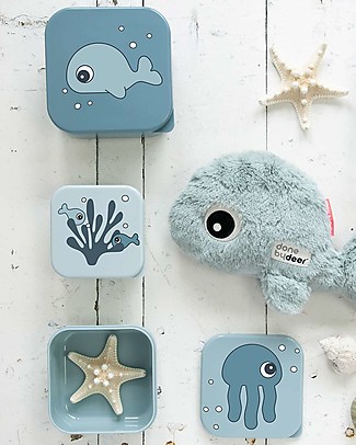 Done By Deer Snack Box Sea Friends 3 Pieces Set - Blue Snack and Formula Containers