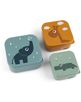 Done By Deer Snack Box - Set of 3 - Deer Friends - Blue Mix - Dishwasher Safe Thermal Containers