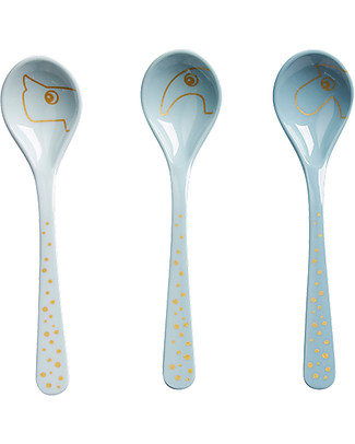 Done By Deer Spoon Happy Dots 3 Pcs Set, Blue/Gold Spoons, Cutlery & Chopsticks