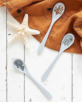 Done By Deer Spoon Sea Friends 3 Pcs Set - Mustard/Grey - Long handle Cutlery