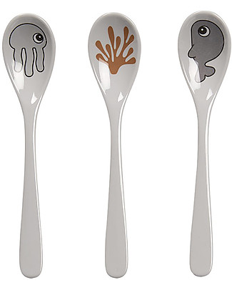 Done By Deer Spoon Sea Friends 3 Pcs Set - Mustard/Grey - Long handle Spoons, Cutlery & Chopsticks