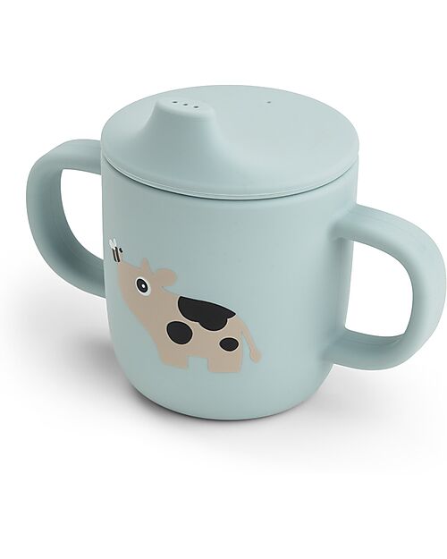 Done By Deer Spout Cup 120 ml - Tiny Farm - Blue - 100% Food Grade Silicone - Double Handle Cups