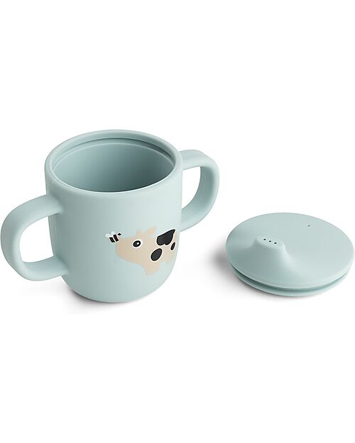 Done By Deer Spout Cup 120 ml - Tiny Farm - Blue - 100% Food Grade Silicone - Double Handle Cups