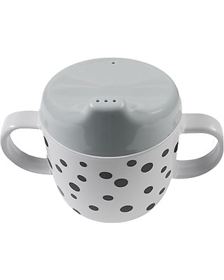 Done By Deer Spout Cup with Handles Happy Dots, Grey/Black - 230 ml Beakers