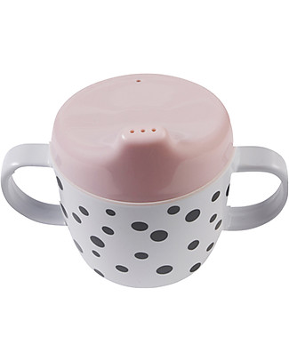 Done By Deer Spout Cup with Handles Happy Dots, Powder/Black - 230 ml Beakers