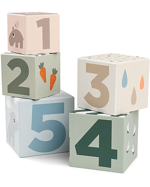 Done By Deer Stacking Cubes - 5pcs - Deer Friends - 12m+ Wooden Blocks and Construction Sets