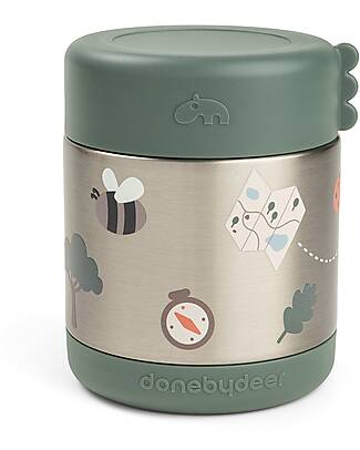 Done By Deer Stainless Steel Insulated Food Jar - Tiny Trails - Green - 300 ml Thermal Containers