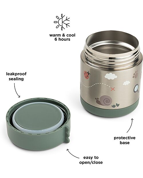 Done By Deer Stainless Steel Insulated Food Jar - Tiny Trails - Green - 300 ml Thermal Containers