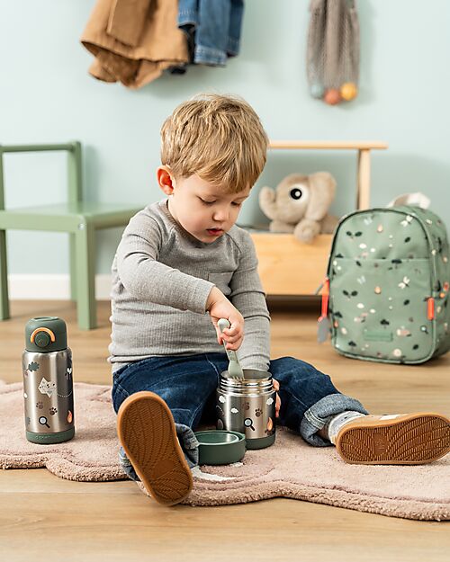 Done By Deer Stainless Steel Insulated Food Jar - Tiny Trails - Green - 300 ml Thermal Containers