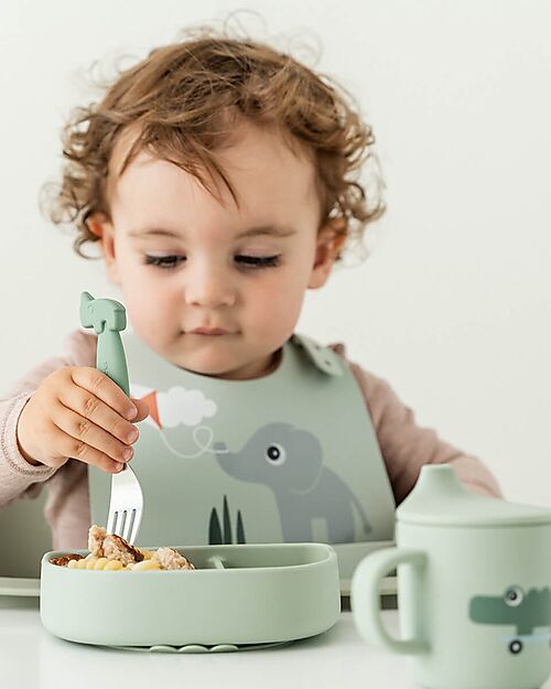 Done By Deer Stick&Stay Compartment Bowl - Playground - Green - 100% Food Grade Silicone Bowls & Plates