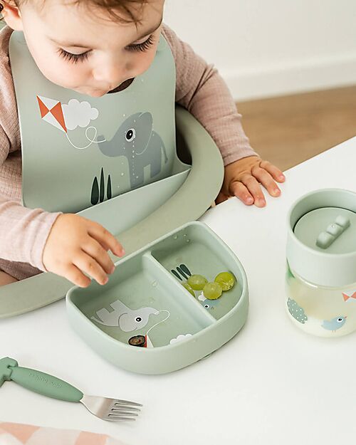 Done By Deer Stick&Stay Compartment Bowl - Playground - Green - 100% Food Grade Silicone Bowls & Plates