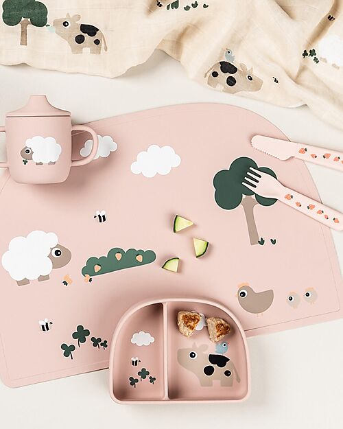 Done By Deer Stick&Stay Compartment Bowl - Tiny Farm - Powder - 100% Food Grade Silicone Bowls & Plates