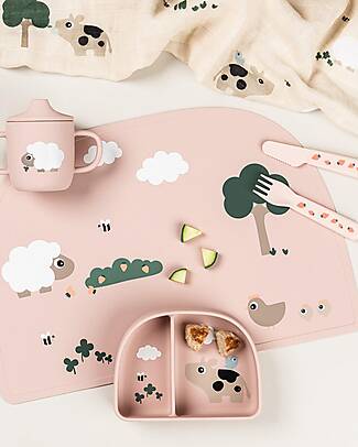 Done By Deer Stick&Stay Compartment Bowl - Tiny Farm - Powder - 100% Food Grade Silicone Bowls & Plates