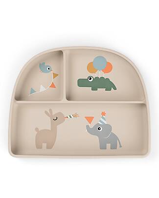Done By Deer Stick&Stay Compartment Plate - Celebration - Sand - 100% Food Grade Silicone Bowls & Plates