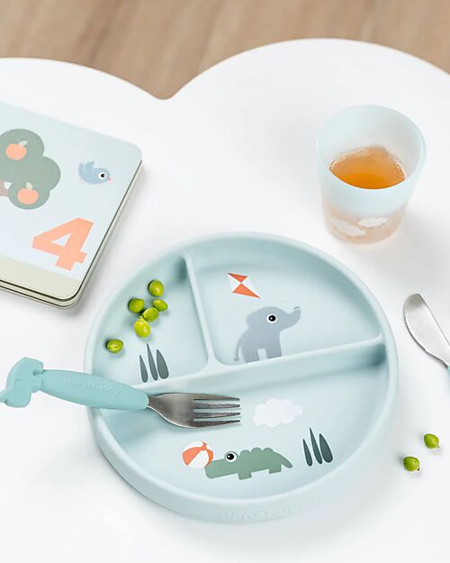 Done By Deer Stick&Stay Compartment Plate - Playground - Blue - 100% Silicone Bowls & Plates