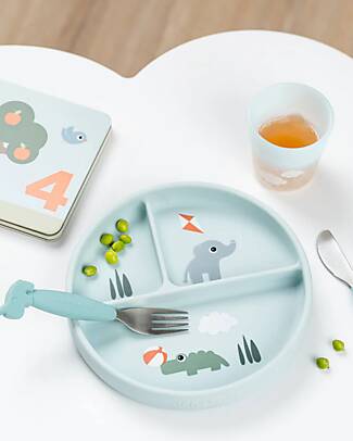 Done By Deer Stick&Stay Compartment Plate - Playground - Blue - 100% Silicone Bowls & Plates