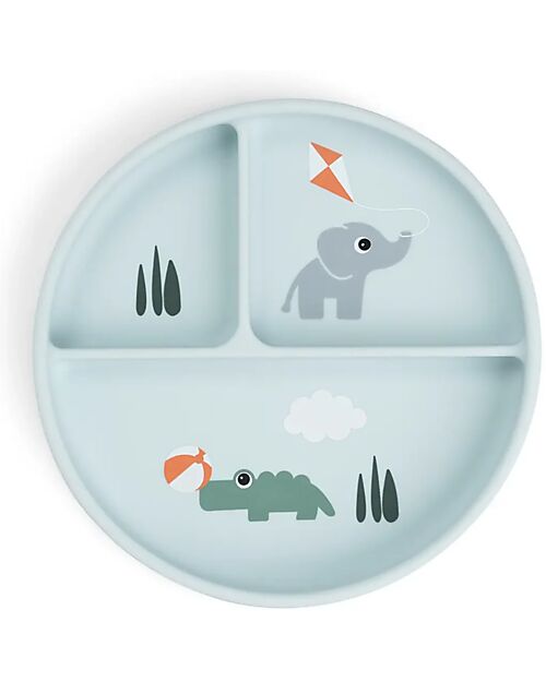 Done By Deer Stick&Stay Compartment Plate - Playground - Blue - 100% Silicone Bowls & Plates