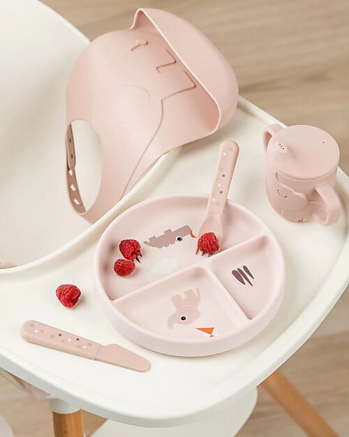 Done By Deer Stick&Stay Compartment Plate - Playground - Powder - 100% Silicone Bowls & Plates