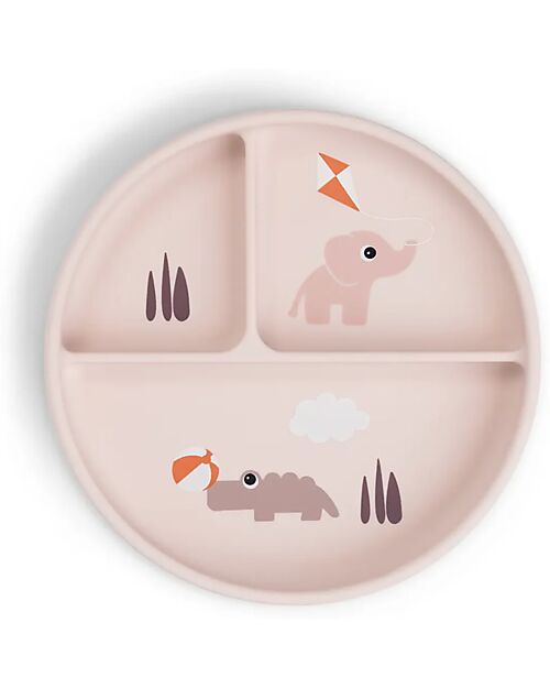 Done By Deer Stick&Stay Compartment Plate - Playground - Powder - 100% Silicone Bowls & Plates