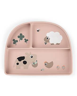 Done By Deer Stick&Stay Compartment Plate - Tiny Farm - Powder - 100% Food Grade Silicone Bowls & Plates