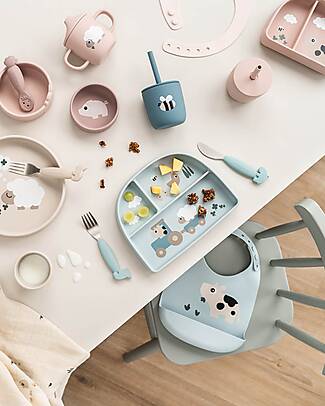 Done By Deer Stick&Stay Plate - Tiny Farm - Sand - 100% Food Grade Silicone - Perfect Gift Idea! Bowls & Plates