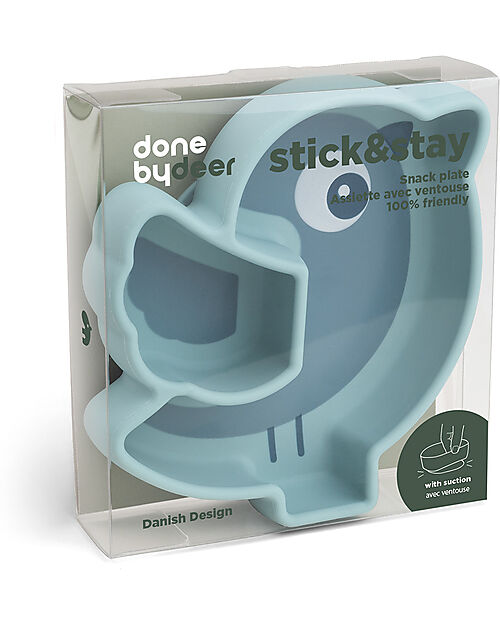 Done By Deer Stick&Stay Snack Plate - Silicone - Birdee -Blue Bowls & Plates