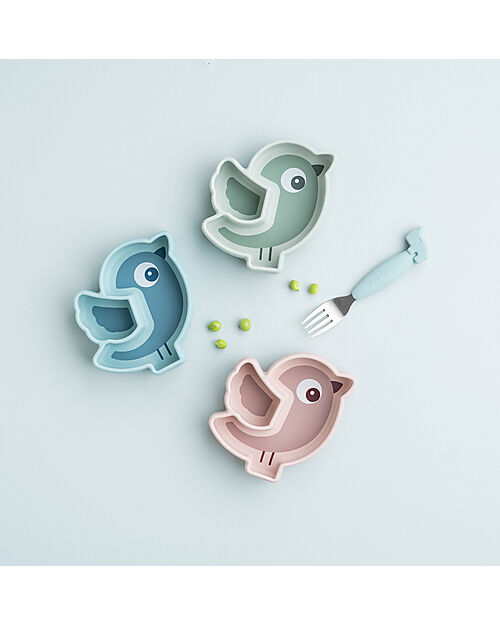 Done By Deer Stick&Stay Snack Plate - Silicone - Birdee -Blue Bowls & Plates