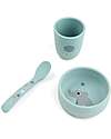 Done By Deer Stick & Stay First Meal Set - Bowl Cup and Spoon - Celebration - Blue - 100% food grade Silicone Meal Sets