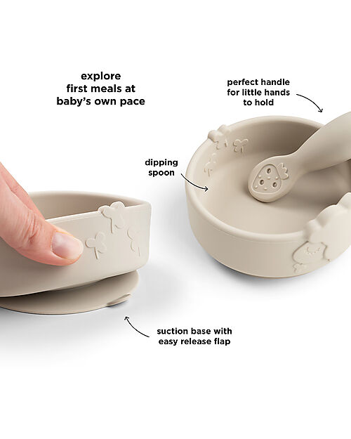 Done By Deer Stick & Stay Learning Meal Set - Bowl and Spoon - Sheepy - Sand - 100% Food Grade Silicone Meal Sets