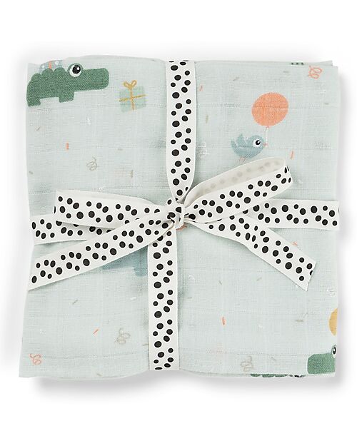 Done By Deer Swaddle - Celebration - Blue - 100% Cotton OEKO-TEX - 120x120cm Muslin Swaddle