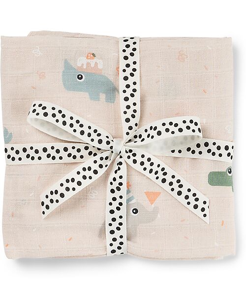 Done By Deer Swaddle - Celebration - Powder - 100% Cotton OEKO-TEX - 120x120cm Muslin Swaddle