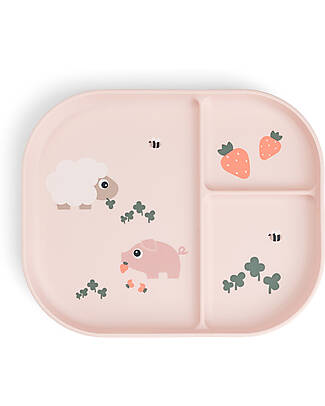 Done By Deer Tiny Farm Compartment Plate - Powder - 100% Food-Grade PP Bowls & Plates
