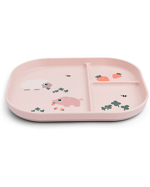 Done By Deer Tiny Farm Compartment Plate - Powder - 100% Food-Grade PP Bowls & Plates