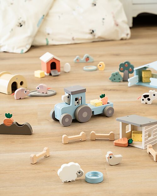 Done By Deer Tiny farm play set Dotti Colour mix - +2 years Wooden Stacking Toys