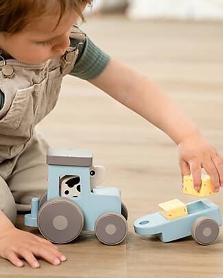 Done By Deer Tiny farm tractor - Dotti Blue - 18 months+ Wooden Stacking Toys