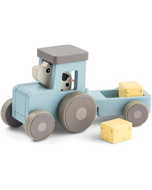 Done By Deer Tiny farm tractor - Dotti Blue - 18m+ Wooden Stacking Toys