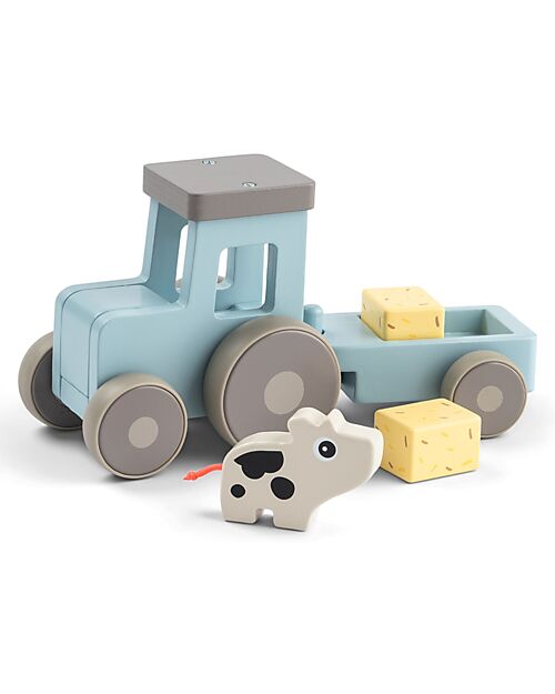 Done By Deer Tiny farm tractor - Dotti Blue - 18m+ Wooden Stacking Toys