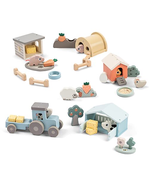 Done By Deer Tiny farm tractor - Dotti Blue - 18m+ Wooden Stacking Toys