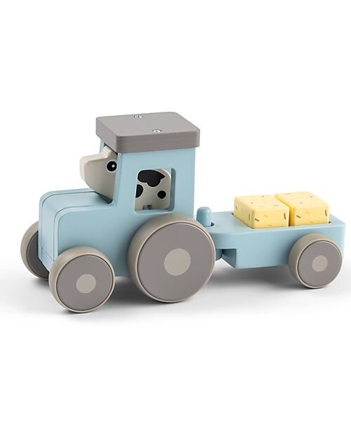 Done By Deer Tiny farm tractor - Dotti Blue - 18m+ Wooden Stacking Toys