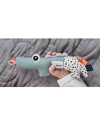 Done By Deer Tiny Sensory Rattle Croco, Blue - Cotton Rattles