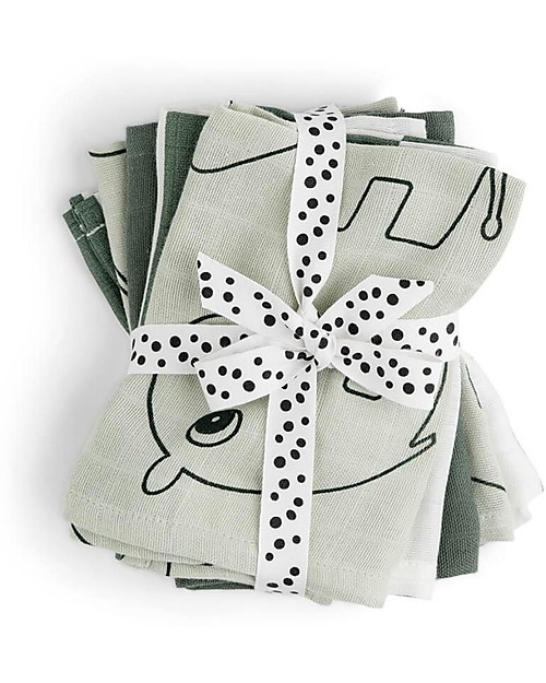 Done By Deer Wash Cloth set of 5 - Deer Friends - Green - 100% Organic Cotton GOTS - 30x30cm Muslin Swaddle